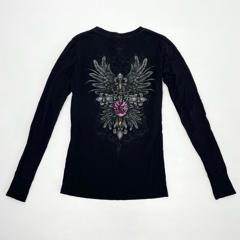 Stranded Y2K Rose Winged Cross Longsleeve Women’s T Shirt
